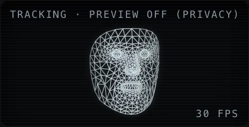 The camera window showing a frontal face wireframe